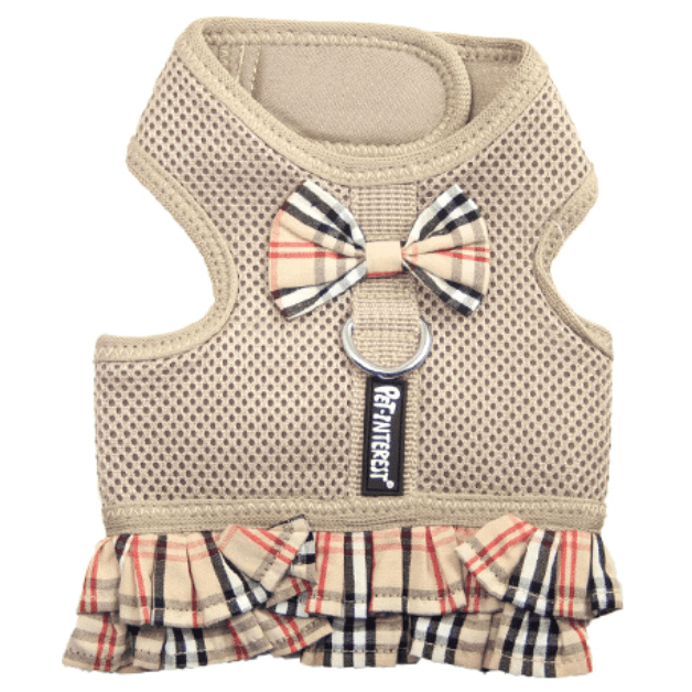 Beige Plaid Mesh Harness With Skirt