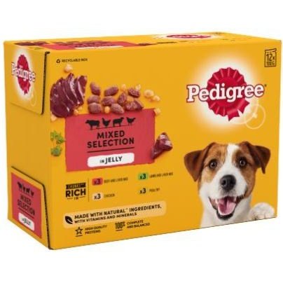 Pedigree Adult Wet Dog Food Pouches Mixed in Jelly 12x100gr