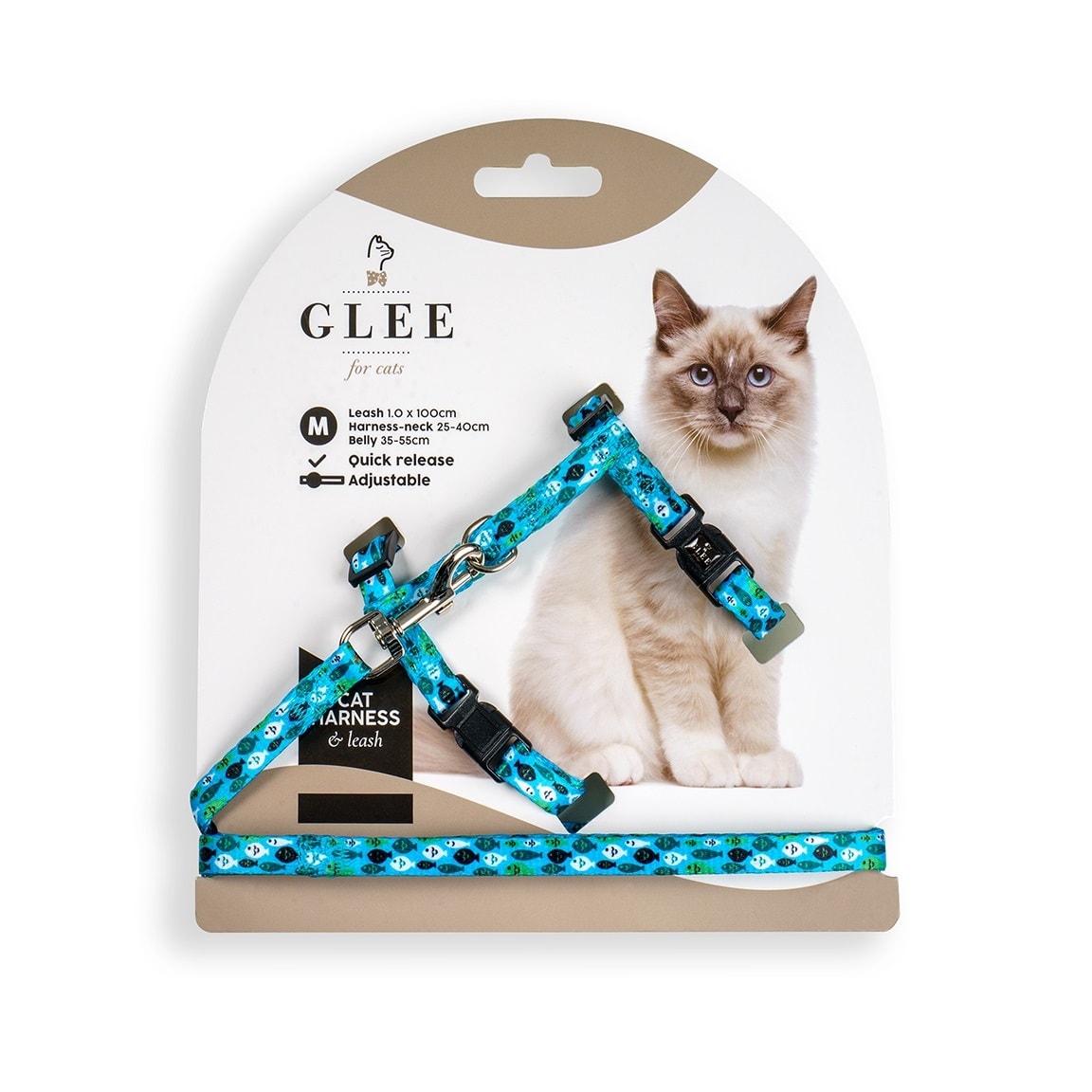 Glee Harness & Leash "Green Fishies" Medium