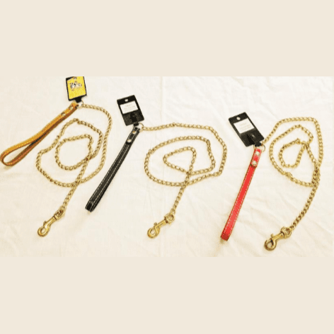 Golden Chain Lead with Leather Handle 20mmx120mm