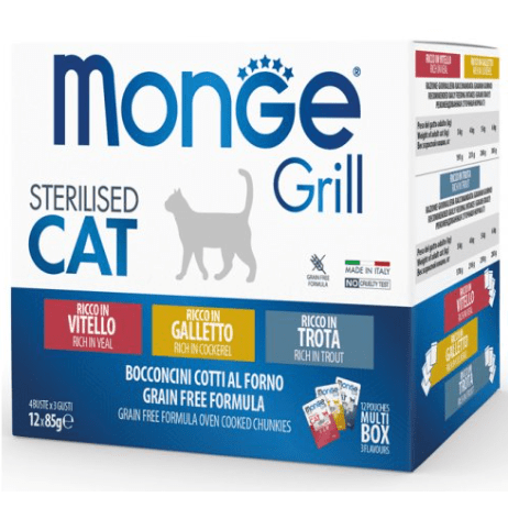 Monge Grill Multi Box Sterilised Cat Veal/Cocker/Trout 12x85gr