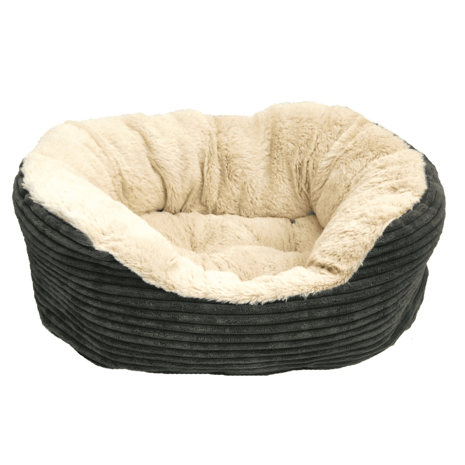 Rosewood Dog Bed Oval Jumbo Cord Plush Gray / Cream - 51cm