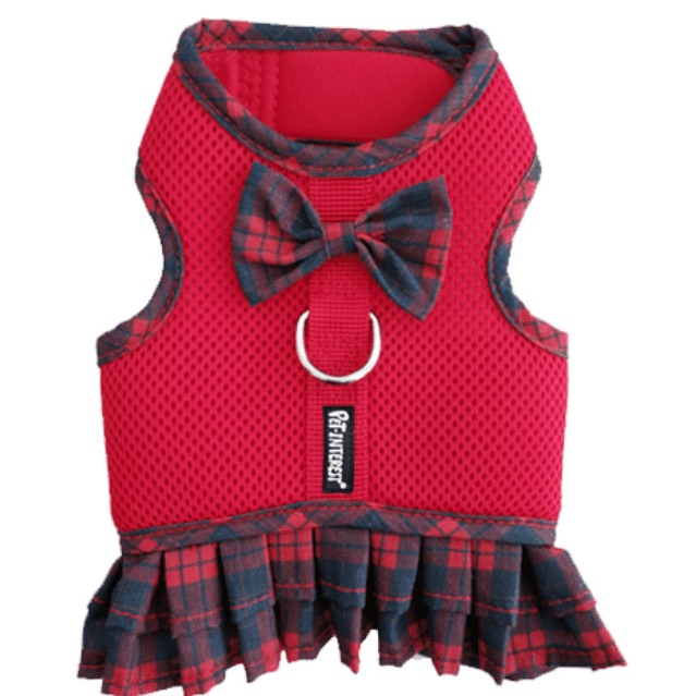 Red Plaid Mesh Harness With Skirt XS