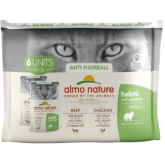 Almo Nature Holistic Anti-Hairball Multi-Pack Cat Beef/Chicken - 70gr x6pcs