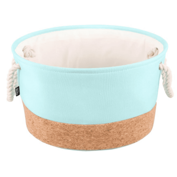 Duvo+ Guava Cork & Poly Round Basket Green 45x45x25cm