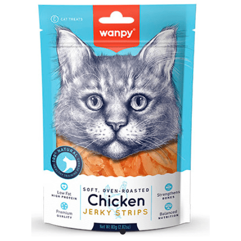 Wanpy Soft Chicken Jerky Strips For Cats 80gr