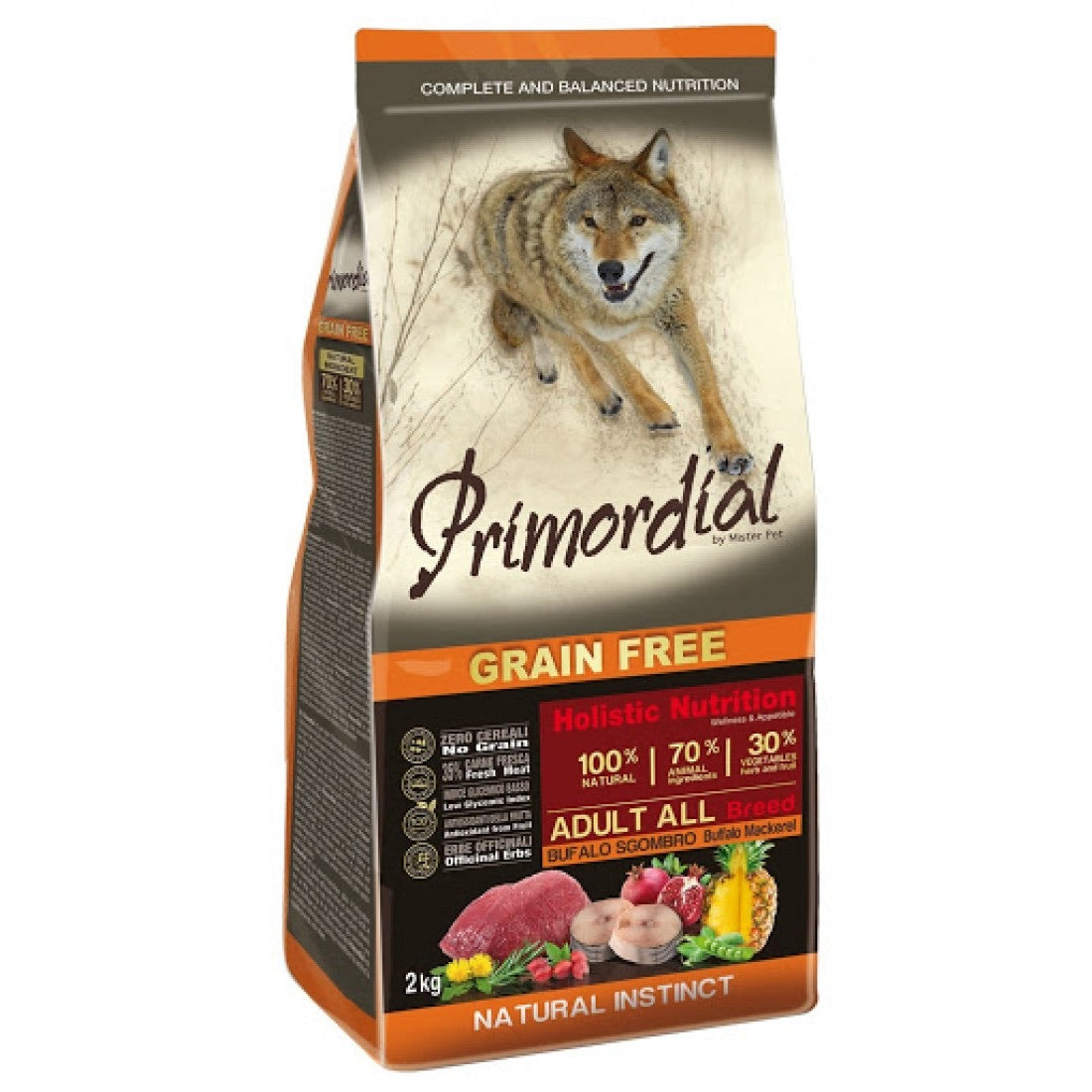 Primordial Buffalo & Mackerel Grain-Free Adult All Breeds Dry Dog Food 12kg