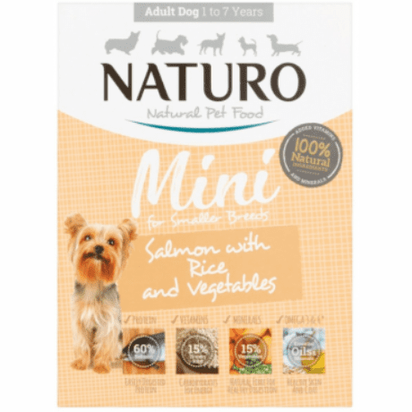 Naturo Mini Dog Tray With Salmon, Rice And Vegetables 150gr